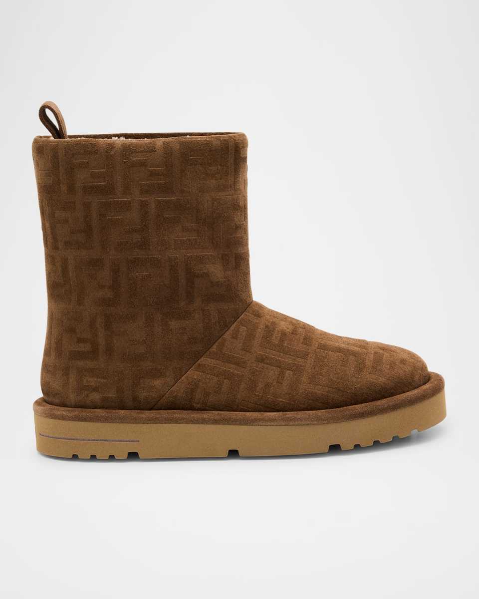 Shearling-Lined FF Embossed Leather Ski Boots